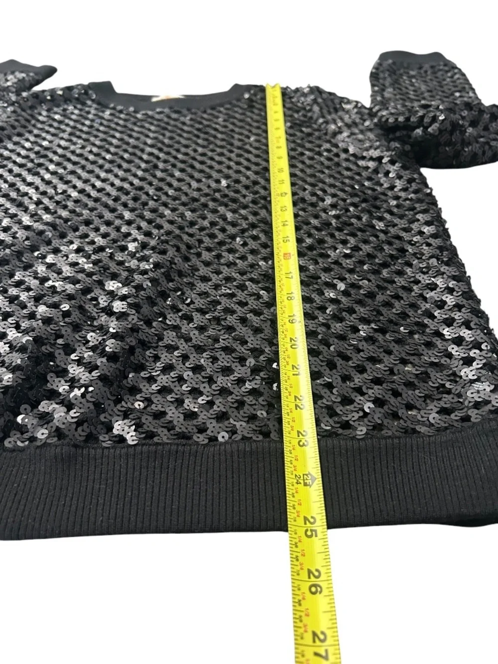 Tory Burch Black Lansing Merino Wool Blend Open Knit Sequin Sweater Women's M